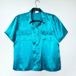Vintage Harve Benard Turquoise Satin Blouse